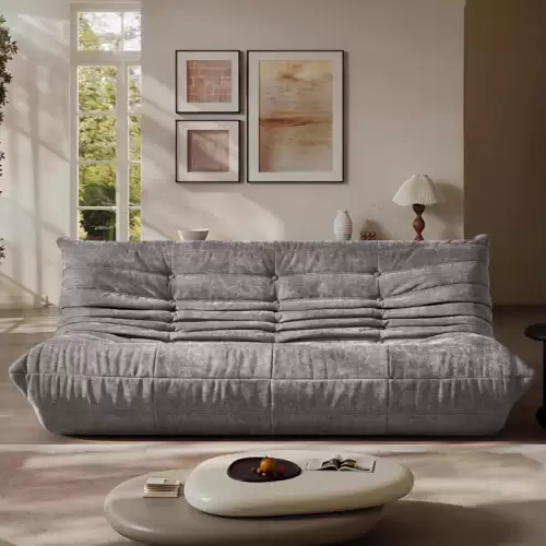 Canapea 3 locuri cu Sustinere Ergonomica Nobile HD Foam, Catifea, Gri