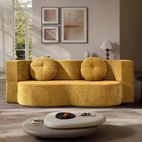 Canapea 3 locuri , Extensibila, cu Sustinere Ergonomica Ring HD Foam, Catifea, Galben