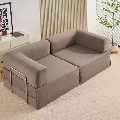 Canapea Modulara , Extensibila, cu Sustinere Ergonomica Modularis HD Foam, Catifea Reiata, Bej