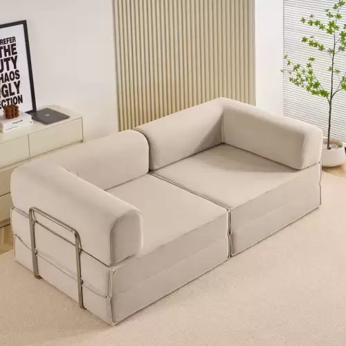 Canapea Modulara , Extensibila, cu Sustinere Ergonomica Modularis HD Foam, Catifea Reiata, Ivoire