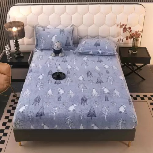 Cearsaf CoCoLiNo, JoJo Home, cu Elastic, 180x200x25cm, 2 fete de perne, 50x70cm, Bleu, brazi