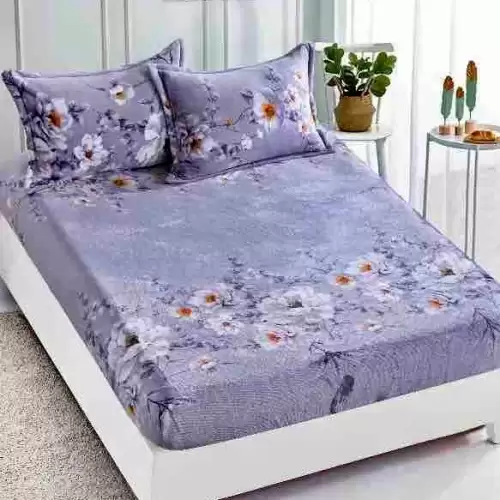 Cearsaf CoCoLiNo, JoJo Home, cu Elastic, 180x200x25cm, 2 fete de perne, 50x70cm, Gri, flori