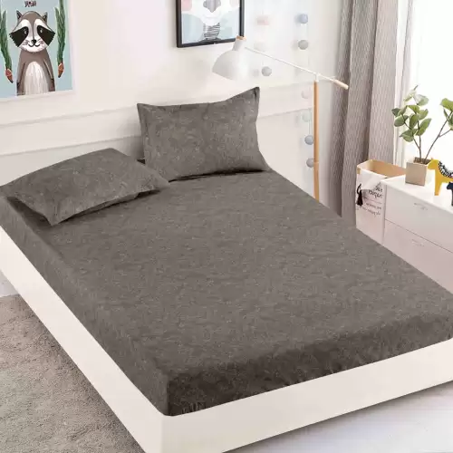 Cearsaf cu elastic, Bumbac FINET, 160/180x200cm, 2 fete de perne 50x70cm, Jojo Home, Maroniu, model floral