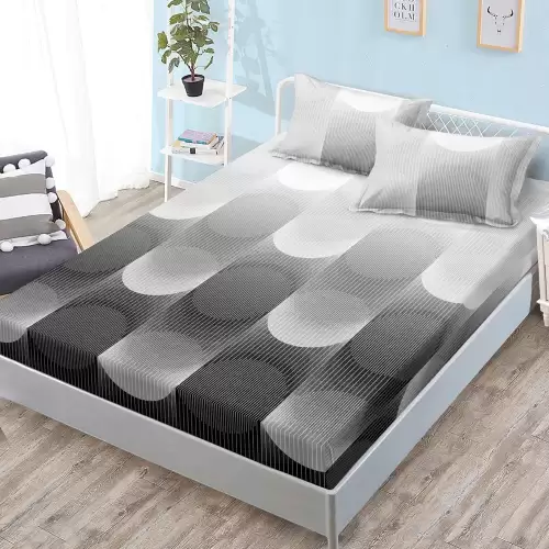 Cearsaf cu Elastic, Bumbac Satinat, 160x200 cm + 2 Fete de Perna 50x70 cm, Gri, abstract