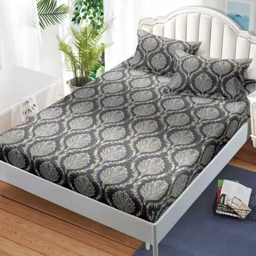 Cearsaf cu Elastic, Bumbac Satinat, 160x200 cm + 2 Fete de Perna 50x70 cm, Gri, elegant