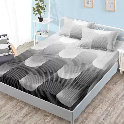 Cearsaf cu Elastic, Bumbac Satinat, 180x200 cm + 2 Fete de Perna 50x70 cm, Gri, abstract