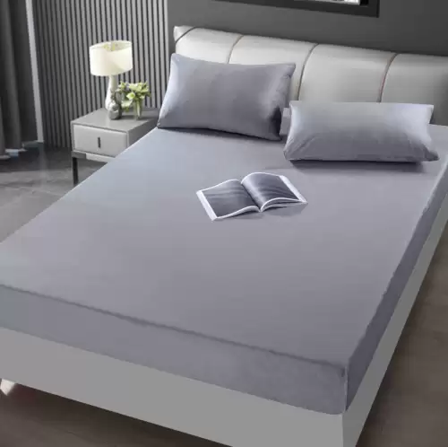 Cearsaf cu elastic, Catifea, 160/180x200cm, 2 fete de perne 50x70cm, Jojo Home, Gri deschis