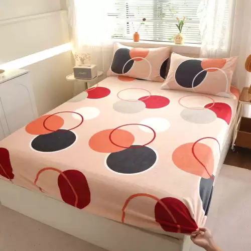 Cearsaf cu Elastic Cocolino 180x200cm si 2 fete de perna 50x70cm, Crem, buline