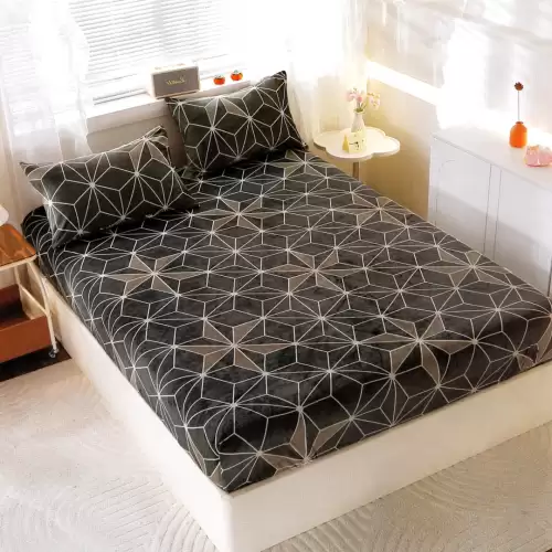 Cearsaf cu Elastic Cocolino 180x200cm si 2 fete de perna 50x70cm, Gri, Stele