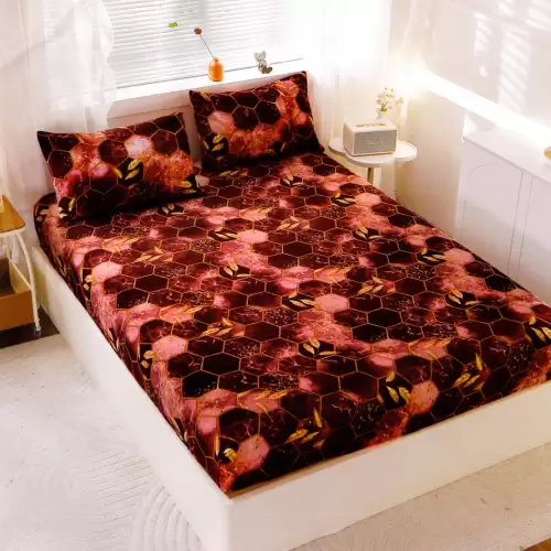 Cearsaf cu Elastic Cocolino 180x200cm si 2 fete de perna 50x70cm, Visiniu, Fagure