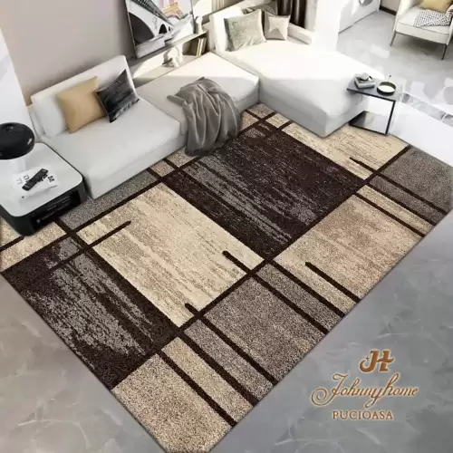 Covor 100x200cm pentru Dormitor si Living, Bej - Gri