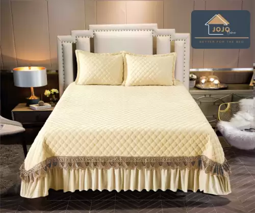 Cuvertura Pat 2 Persoane Catifea de Lux , Set 3 Piese Elegante