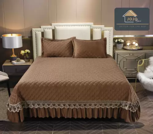 Cuvertura Pat 2 Persoane Catifea de Lux , Set 3 Piese Elegante