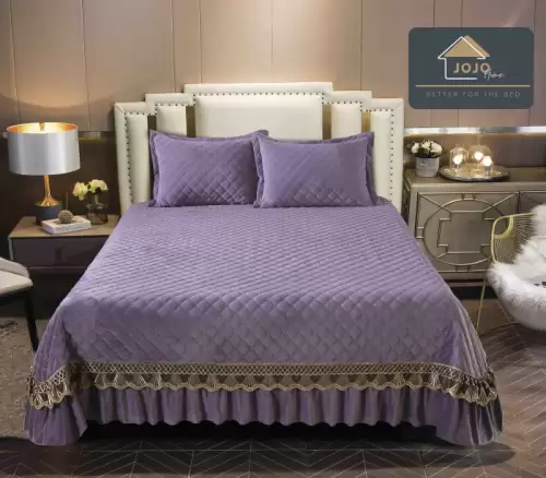 Cuvertura Pat 2 Persoane Catifea de Lux , Set 3 Piese Elegante