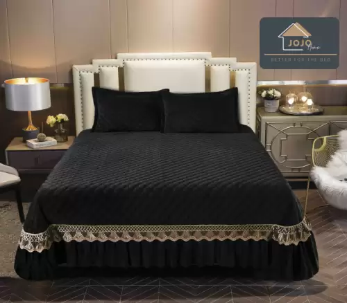 Cuvertura Pat 2 Persoane Catifea de Lux , Set 3 Piese Elegante