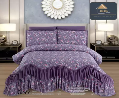 Cuvertura Pat Dublu Bumbac Finet 3 Piese Cu Volanase - Mov