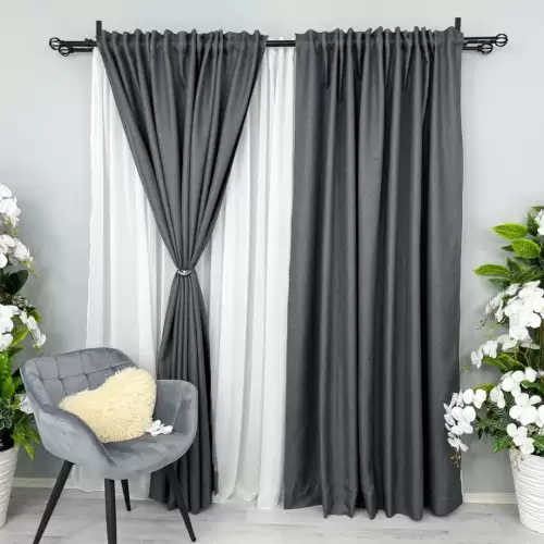 Draperie HoReCa TEXTURATA tip IN, 140cm latime x 260cm inaltime, cu TIV LAT, Gri V2