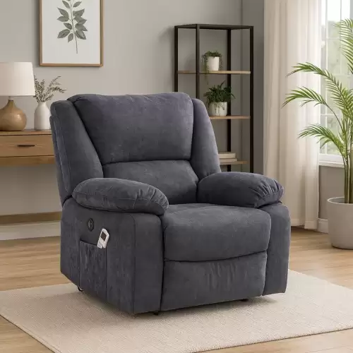 Fotoliu Cu Masaj Si Incalzire, Recliner Electric, Gri Inchis