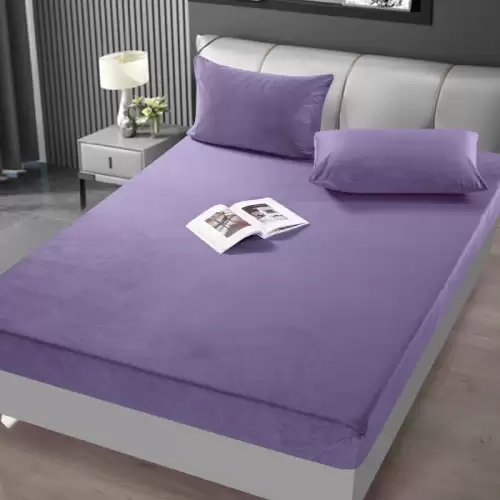 Husa de Pat cu Elastic din Catifea + 2 Fete de Perna, Moale si Eleganta