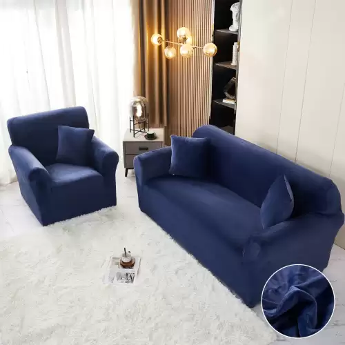 Husa Elastica, 130cm-180cm, pentru Canapea 2 Locuri - M - Jojo Home, Catifea, Bleumarin