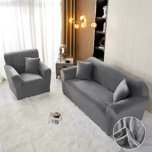Husa Elastica, 130cm-180cm, pentru Canapea 2 Locuri - M - Jojo Home, Catifea, Gri inchis