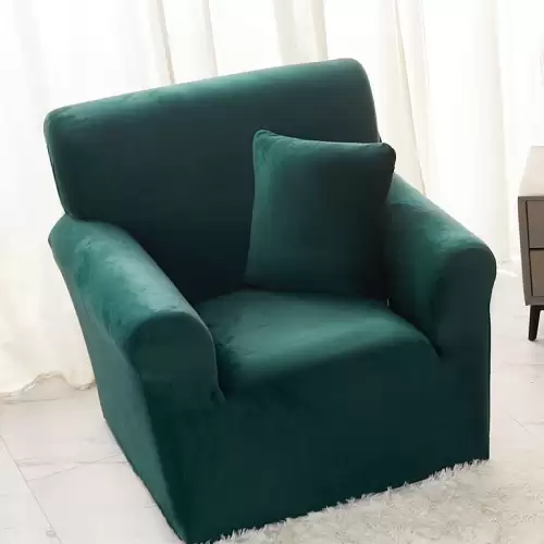 Husa Elastica, 90cm-130cm, pentru Fotoliu cu brate, Jojo Home, Catifea, Verde Smarald