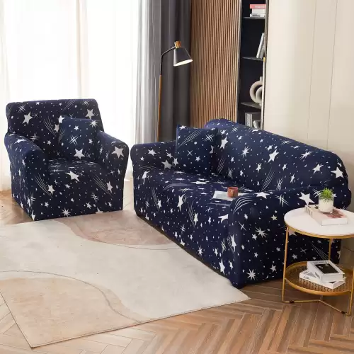 Husa Elastica Pentru Canapea 2 Locuri - M - Jojo Home, Bleumarin-Alb, stelute
