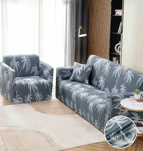 Husa Elastica Pentru Canapea 3 Locuri - L - Jojo Home, Gri-Alb, palmieri