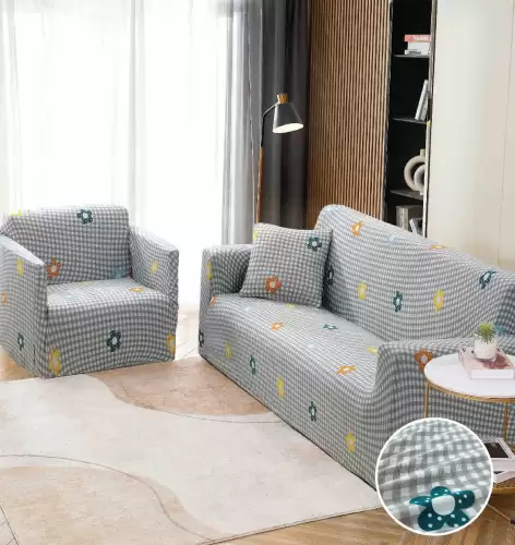 Husa Elastica Pentru Canapea 3 Locuri - L - Jojo Home, Gri, flori