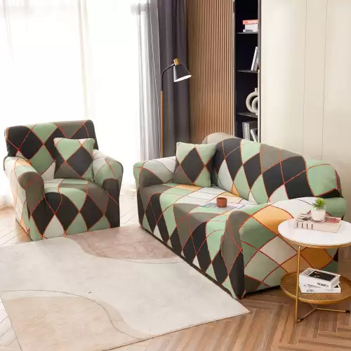 Husa Elastica Pentru Canapea 3 Locuri - L - Jojo Home, Multicolor, forme geometrice