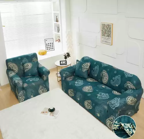 Husa Elastica Pentru Canapea 3 Locuri - L - Jojo Home, Turquoise, Model Tribal