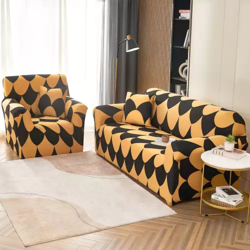 Husa Elastica Pentru Fotoliu cu brate, Jojo Home, Bej-Negru, model clasic