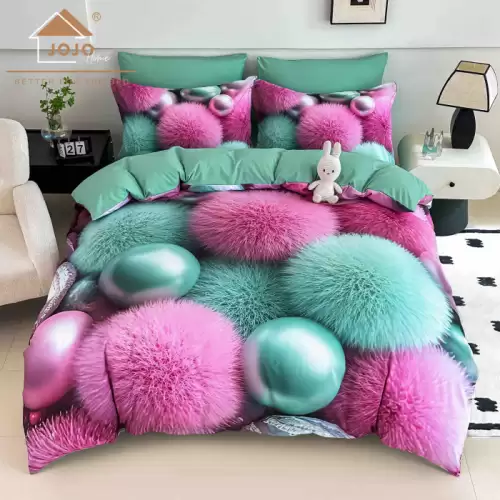 Lenjerie de Pat 140x200 cu Elastic, Imprimeu 5D, 4 Piese