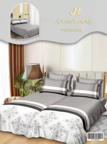 Lenjerie de Pat, 7 Piese, Bumbac Satinat Superior, cu 2 Pilote - Elegant