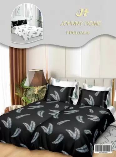 Lenjerie de Pat, 7 Piese, Bumbac Satinat Superior, cu 2 Pilote - Ferigi