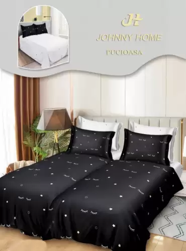 Lenjerie de Pat, 7 Piese, Bumbac Satinat Superior, cu 2 Pilote - Gene