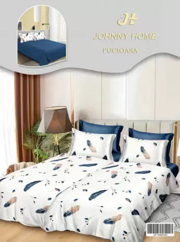 Lenjerie de Pat, 7 Piese, Bumbac Satinat Superior, cu 2 Pilote - Pene