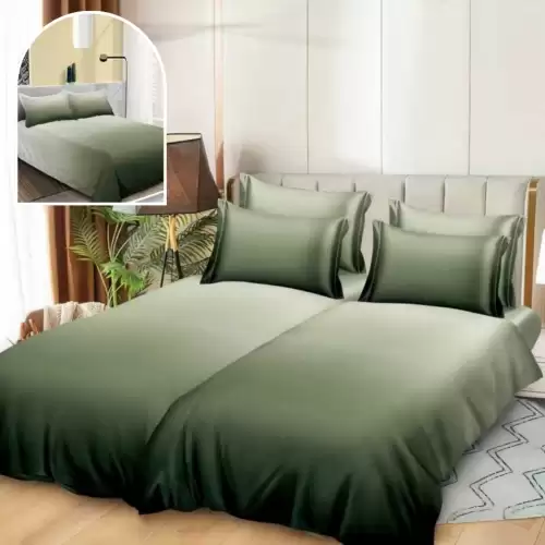 Lenjerie de Pat, 7 Piese, Bumbac Satinat Superior, cu 2 Pilote, Verde, Degrade