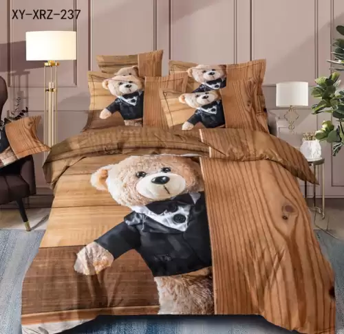 Lenjerie de Pat Dublu, Finet, 6 piese, Imprimeu 3D Digital Realist, Exact ca in Poza – Culori Durabile, Vopsea Skin-Friendly si intretinere Usoara, Maro, ursuleti