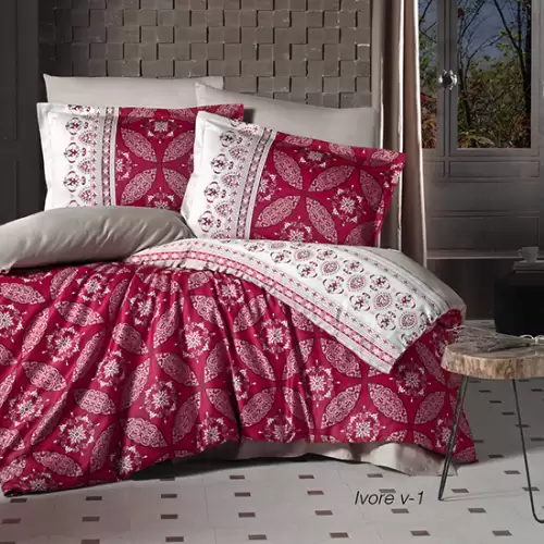 Lenjerie de pat matrimonial, 4 piese, Bumbac 100% Satin Deluxe IVORE V1