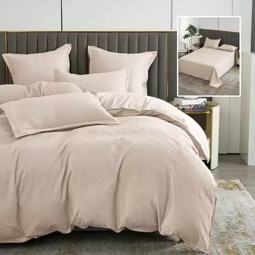 Lenjerie de pat natur uni baroque 6 piese cu cearsaf (bej)