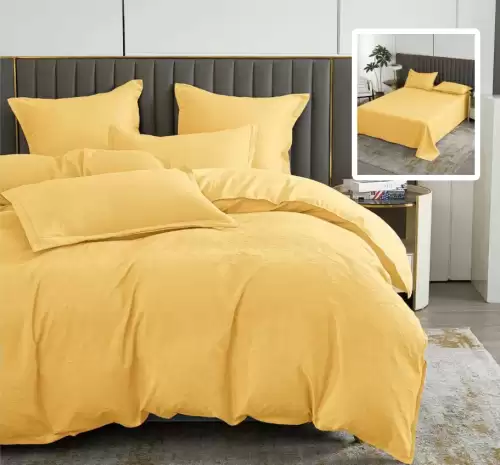 Lenjerie de pat natur uni baroque 6 piese cu cearsaf (galben)