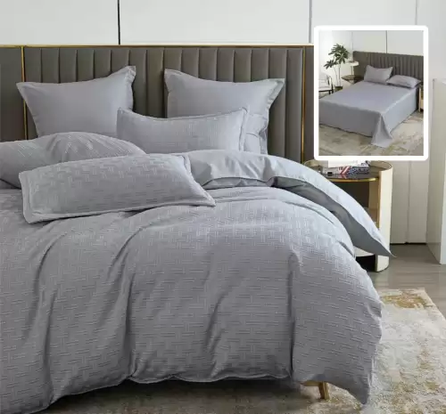 Lenjerie de pat natur uni stripe 6 piese cu cearsaf (gri)
