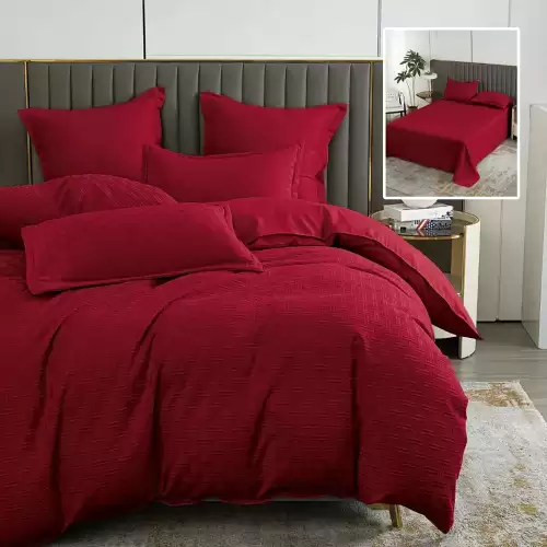 Lenjerie de pat natur uni stripe 6 piese cu cearsaf (rosu)