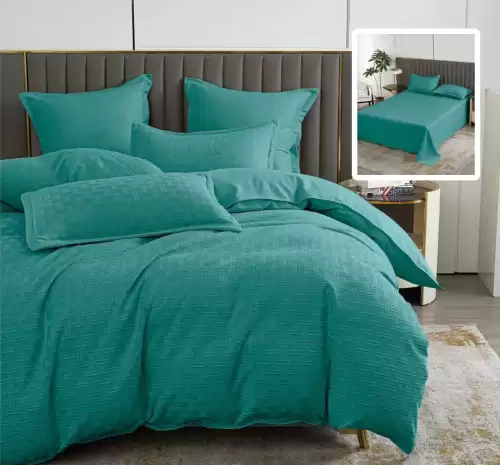Lenjerie de pat natur uni stripe 6 piese cu cearsaf (turcoaz)