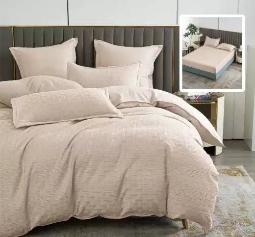 Lenjerie de pat natur uni stripe 6 piese cu husa (bej)