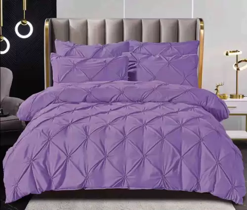 Lenjerie de Pat Premium, JOJO HOME,  Finet cu Pliuri Brodate, 6 Piese, cu ELASTIC, Nesifonabila si Durabila, Lila