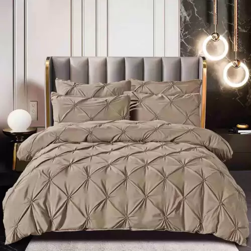 Lenjerie de Pat Premium, JOJO HOME, Finet cu Pliuri Brodate, 6 Piese, Nesifonabila si Durabila, Grej