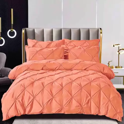 Lenjerie de Pat Premium, JOJO HOME,  Finet cu Pliuri Brodate, 6 Piese, Nesifonabila si Durabila, Somon