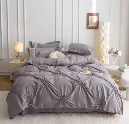 Lenjerie de Pat Premium, JOJO HOME, Finet Soft Touch, cu Inimioare din Pliuri Brodate, si Dantela Delicata, 6 Piese, Nesifonabila si Durabila, Gri deschis